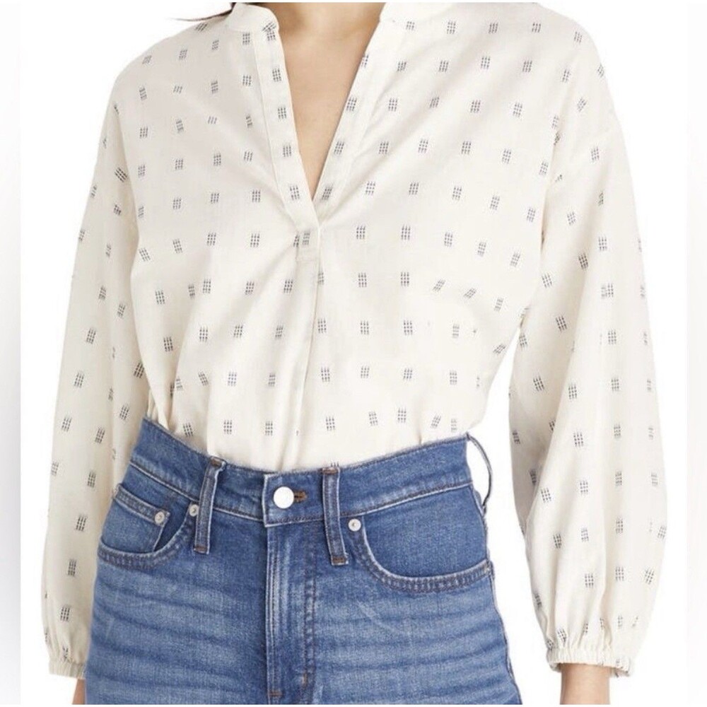Madewell Women’s Ainslee Top Size 1X 100% Cotton Relaxed Fit Blouse Ikat Swiss